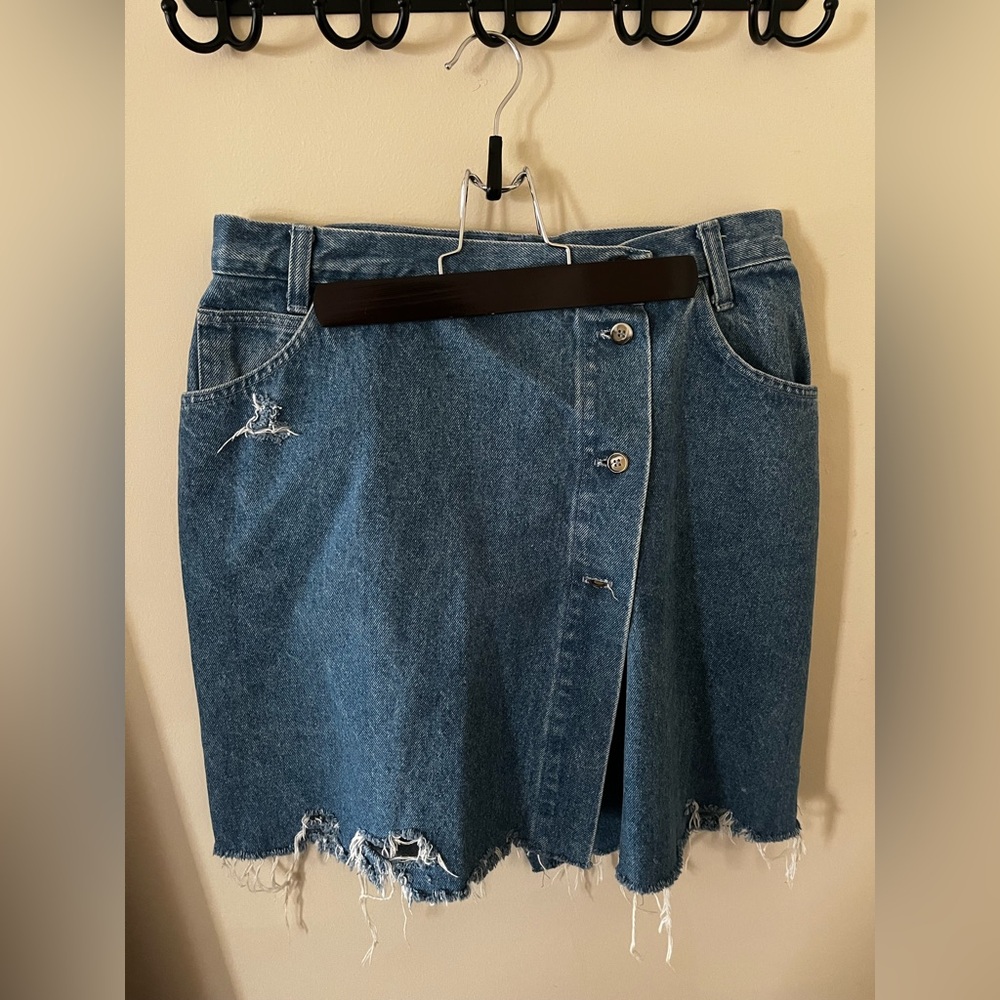 Blue Denim Distressed Wrap Skirt